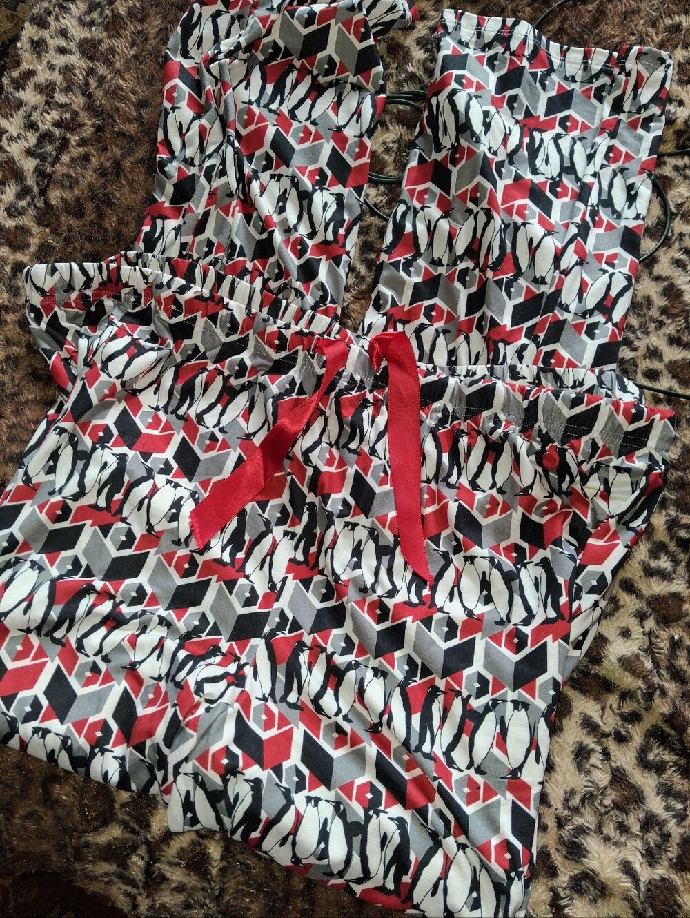 Ginny's  Geometric Penguin Print Lounge Pants with Red Accent